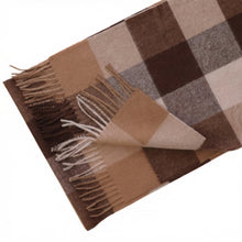 Load image into Gallery viewer, Handwoven checked baby alpaca wool scarf in beige brown red - Peruvian artisan craft