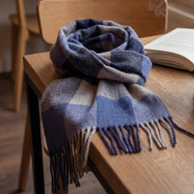 Load image into Gallery viewer, Blue checked baby alpaca wool scarf - Handmade in Peru | Great Natural Alpaca