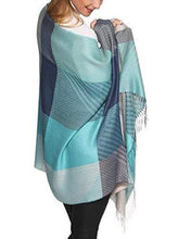 Load image into Gallery viewer, Blue red handmade alpaca shawl - Premium hypoallergenic baby alpaca silk blend