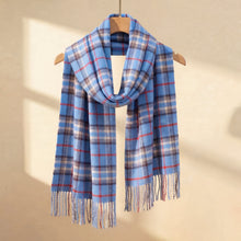 Load image into Gallery viewer, Blue red checked baby alpaca wool scarf - Handmade in Peru | Great Natural Alpaca
