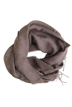 Load image into Gallery viewer, Handwoven ruffled baby alpaca wool scarf in brown - Peruvian artisan craft