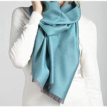 Load image into Gallery viewer, Handwoven reversible baby alpaca silk blend shawl in turquoise - Peruvian artisan craft