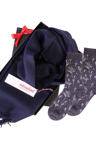 Alpaca wool scarf and SEASIDE socks gift box for women