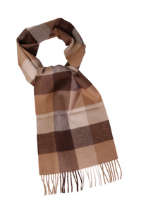 Alpaca wool brownish beige checkered scarf