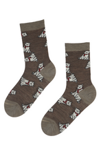 Load image into Gallery viewer, Alpaca wool beige checkered scarf and CUTE BEAR socks gift box