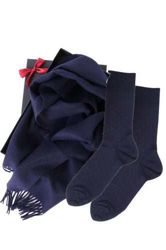 Alpaca wool scarf and dark blue VEIKO socks gift box for men