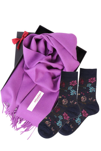 Alpaca wool scarf and MIINA blue socks gift box for women