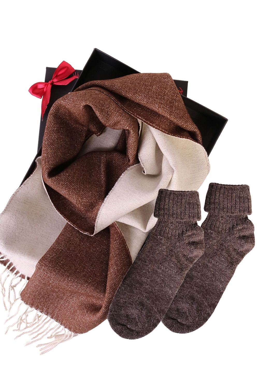 Alpaca wool two sided scarf and alpaca wool socks gift box for women