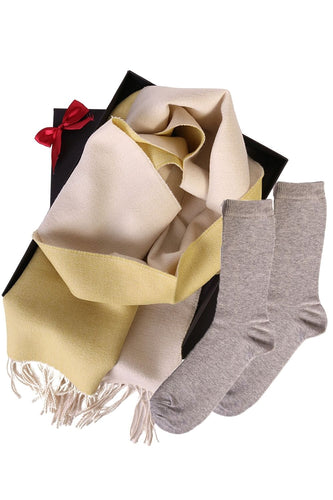 Alpaca wool two sided scarf and SILVER socks gift box for women